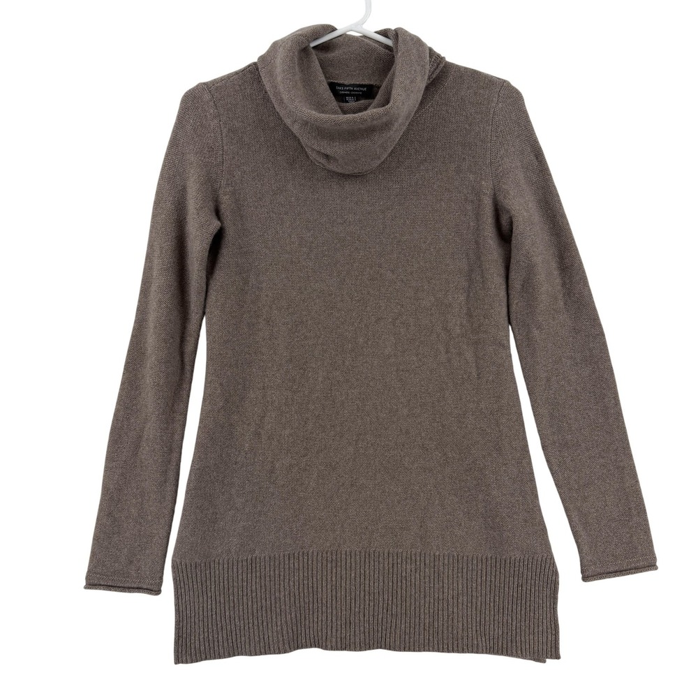 Saks Fifth Avenue Sweater Womens XS Brown 100% Cashmere Cowl Tunic Knit Pullover